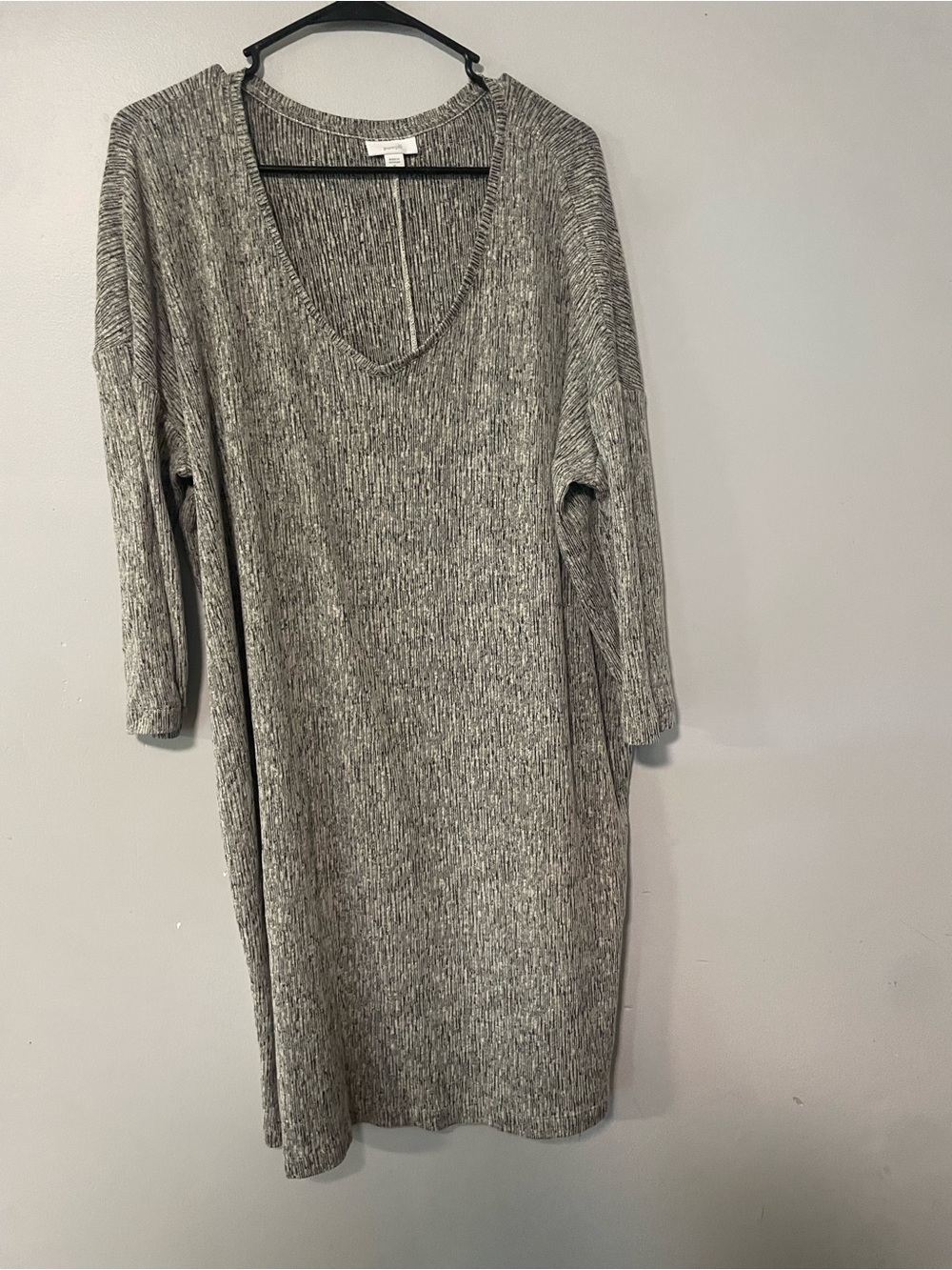 PureJill Gray Linen Rib Knit V-Neck Sweater Dress XL